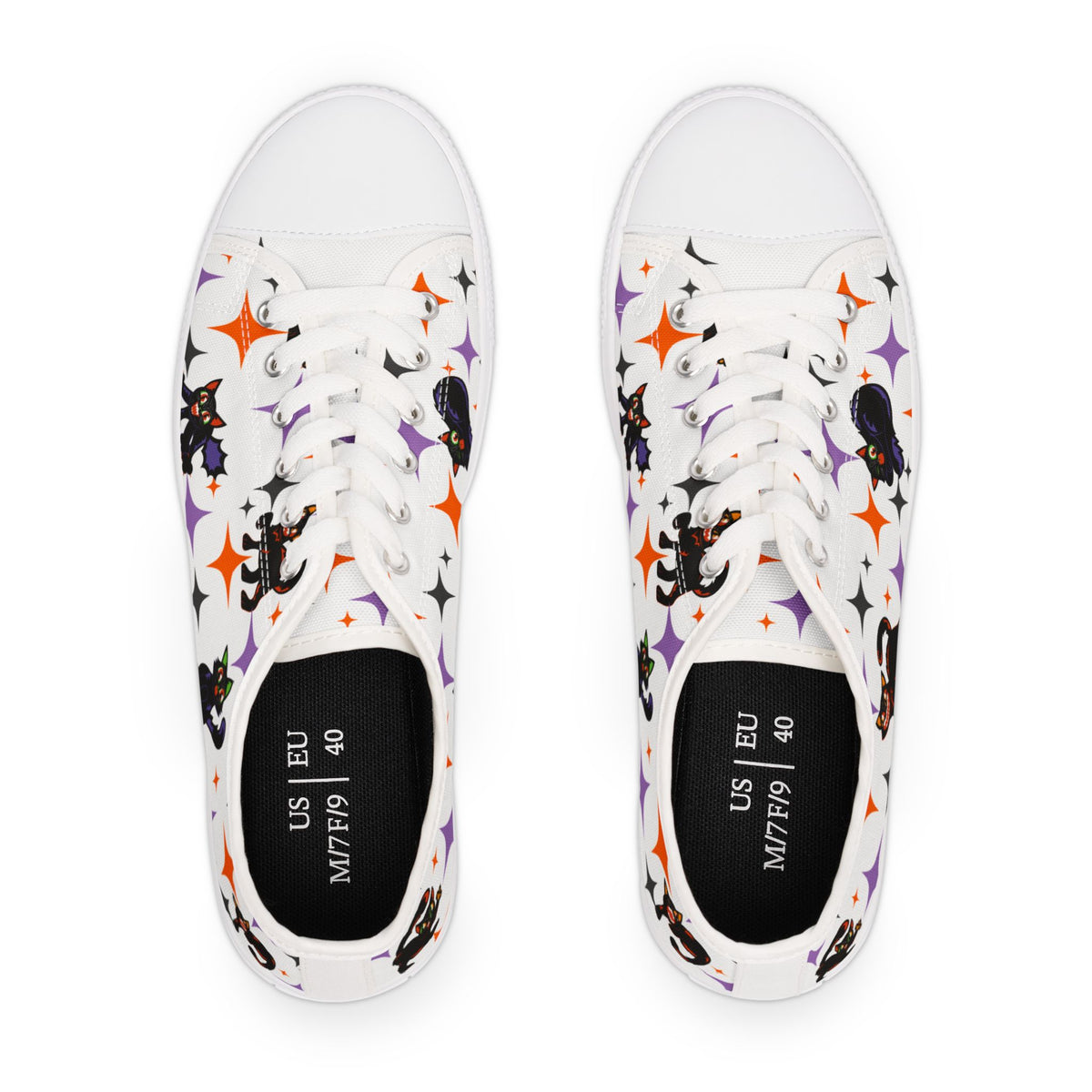 Retro Black Cat Halloween Sneakers – Women’s Canvas Low Tops