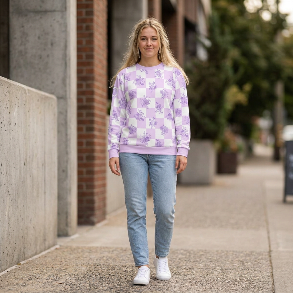 Lavender Floral Checkerboard Sweatshirt