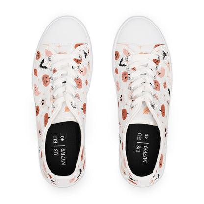 Pink Halloween Sneakers – Pink Ghost & Pumpkin Women’s Low Tops