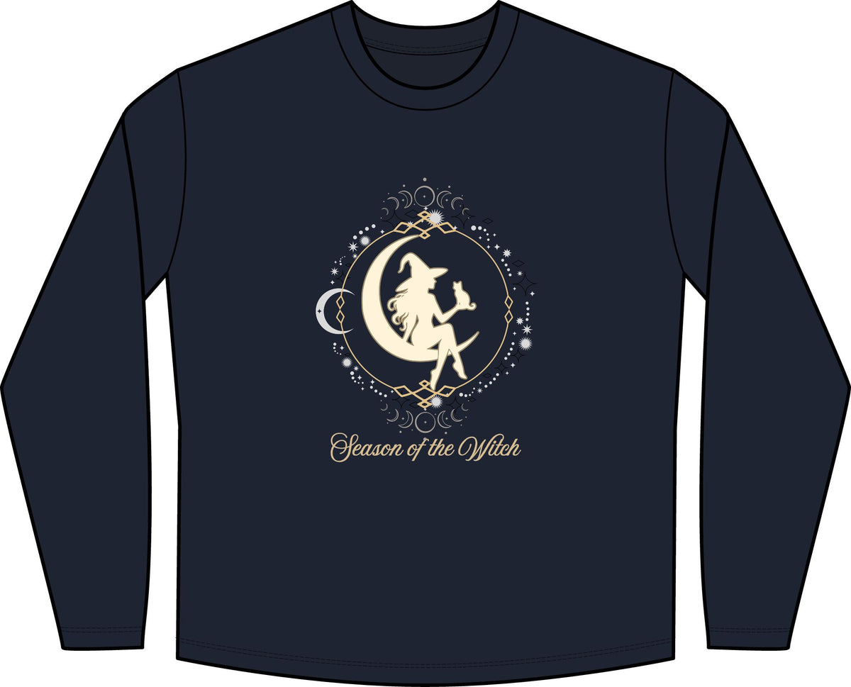 Season of the Witch Shirt, Celestial Witch Moon Phase Long Sleeve Relaxed Fit Tee