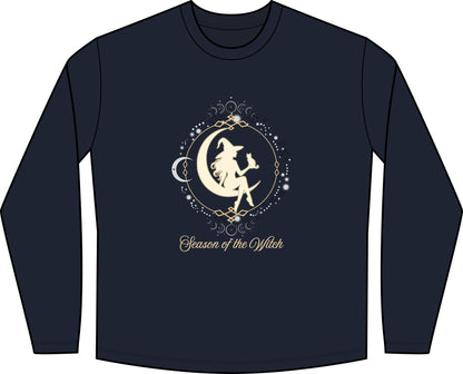 Season of the Witch Shirt, Celestial Witch Moon Phase Long Sleeve Relaxed Fit Tee