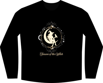Season of the Witch Shirt, Celestial Witch Moon Phase Long Sleeve Relaxed Fit Tee