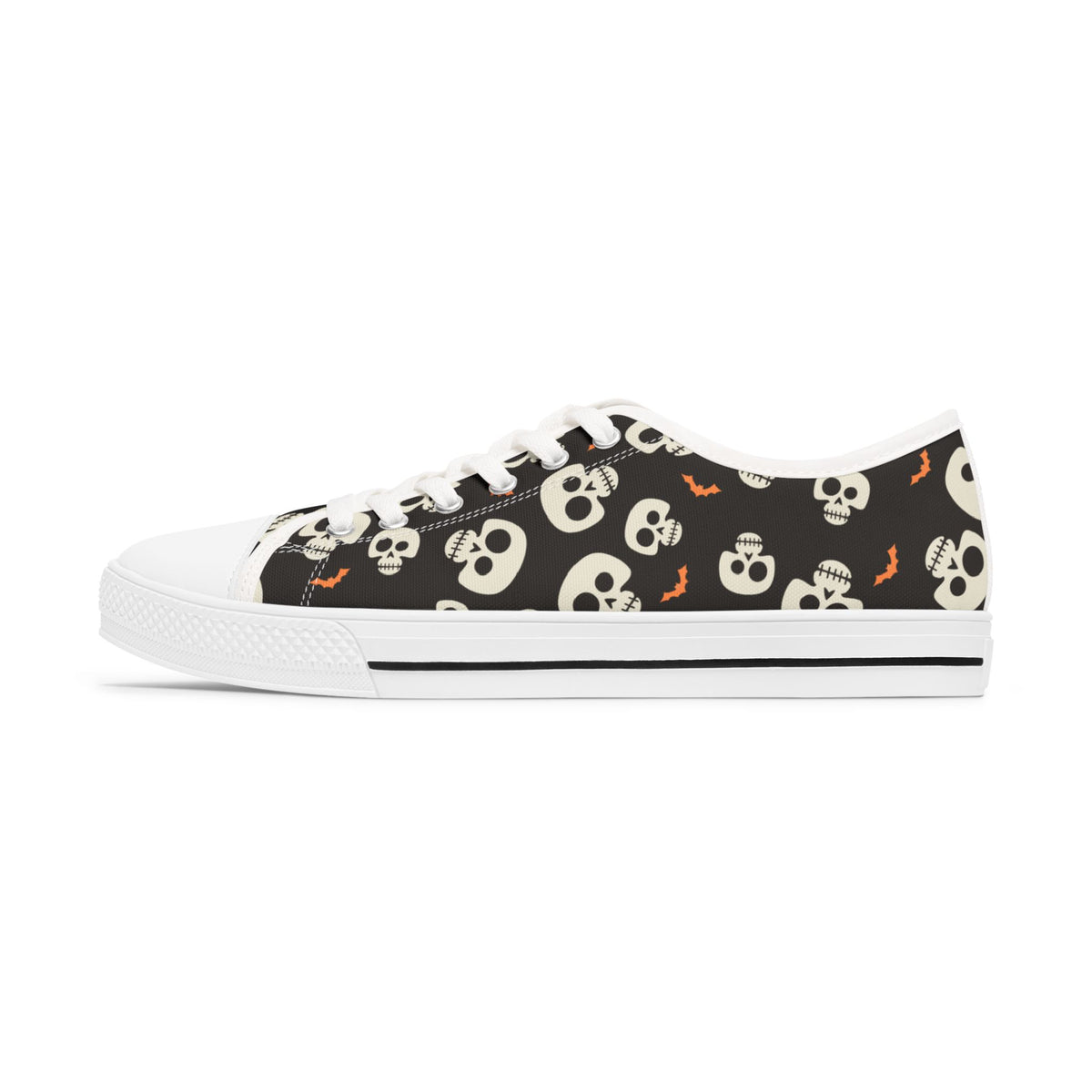 Skull & Bat Halloween Sneakers – Black Women’s Canvas Low Tops