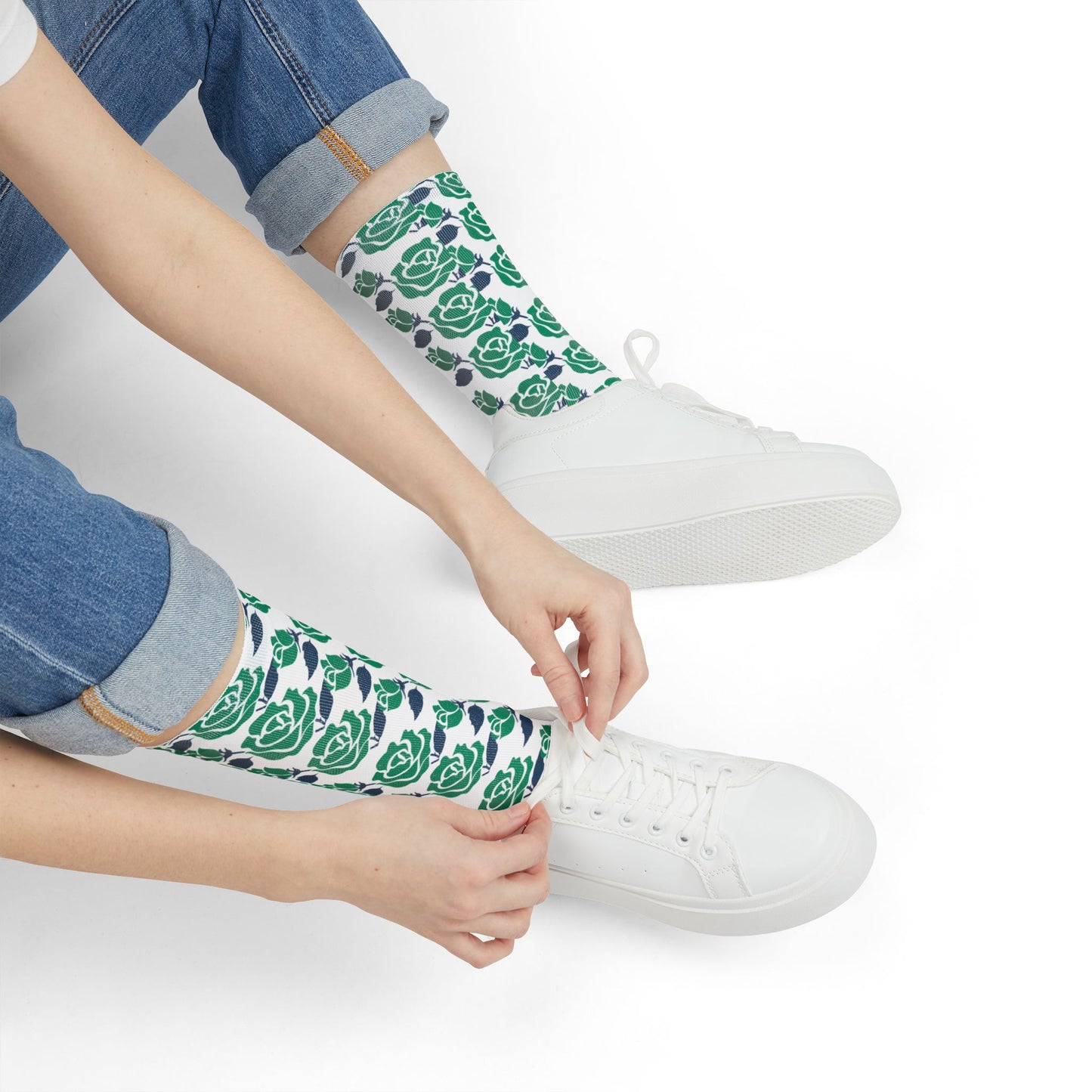 Crew Socks - White Floral Patterned | Fun Fashion Accessories