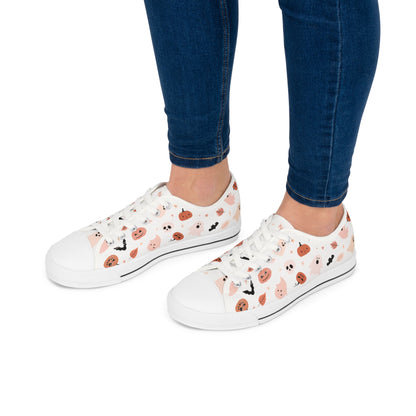 Pink Halloween Sneakers – Pink Ghost & Pumpkin Women’s Low Tops