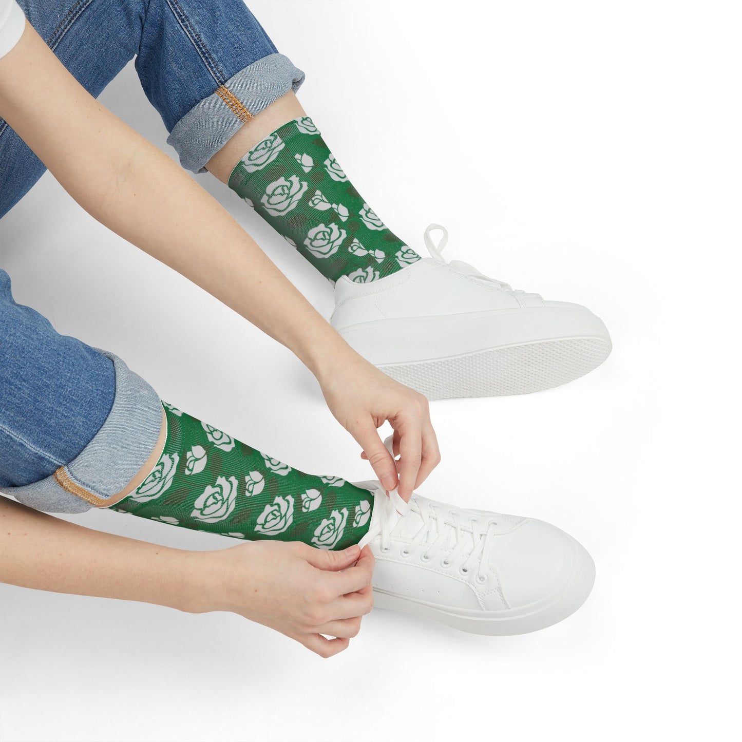 Crew Socks - Dark Green Floral Patterned | Fun Fashion Accessories