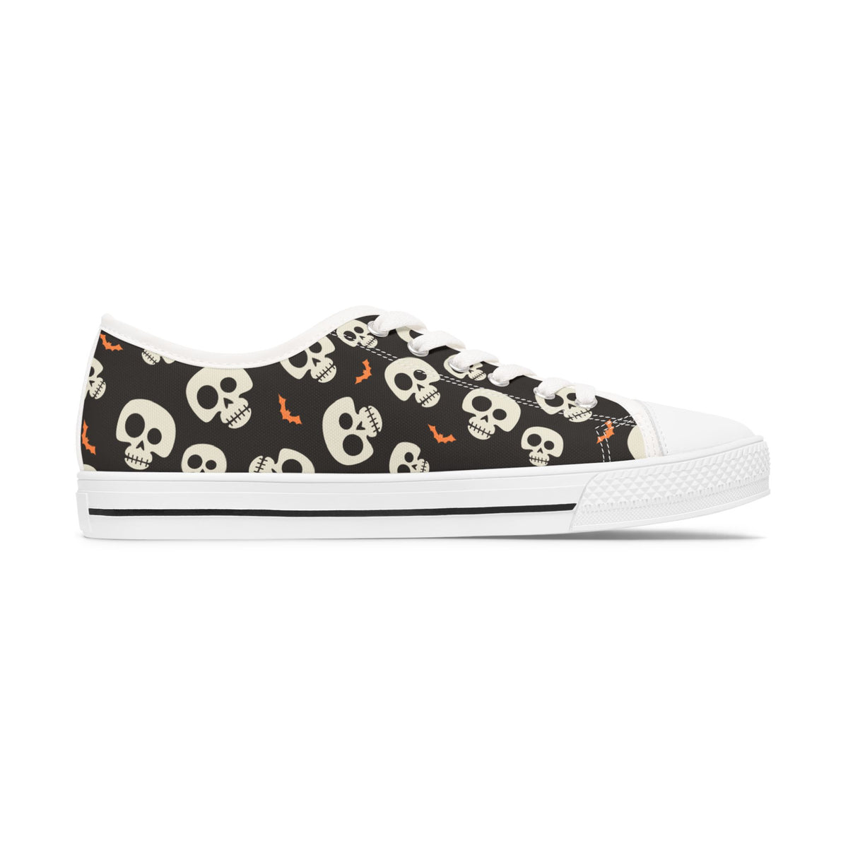 Skull & Bat Halloween Sneakers – Black Women’s Canvas Low Tops