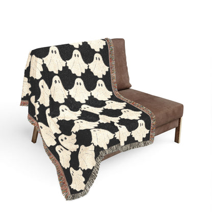 Ghost Checkered Pattern Woven Blanket