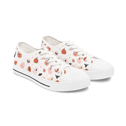 Pink Halloween Sneakers – Pink Ghost & Pumpkin Women’s Low Tops