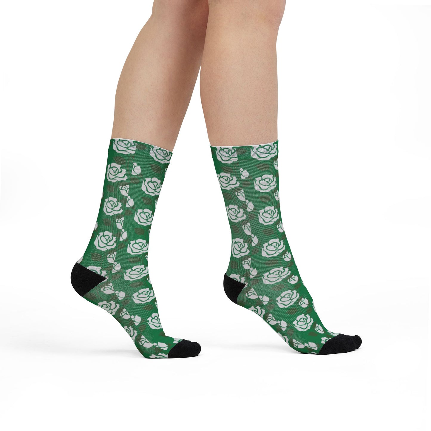 Crew Socks - Dark Green Floral Patterned | Fun Fashion Accessories