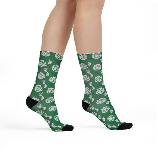 Crew Socks - Dark Green Floral Patterned | Fun Fashion Accessories