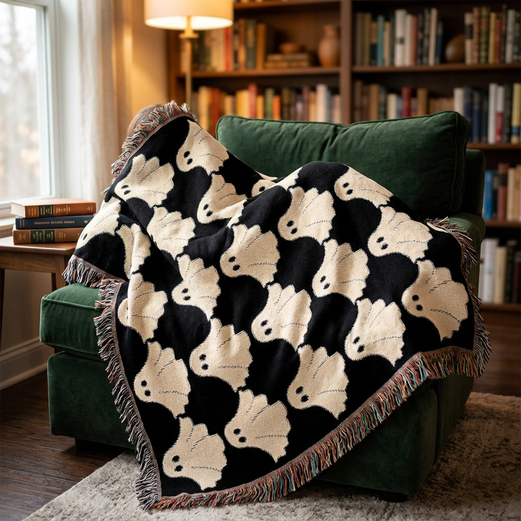 Ghost Checkered Pattern Woven Blanket