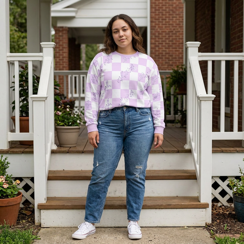 Lavender Floral Checkerboard Sweatshirt