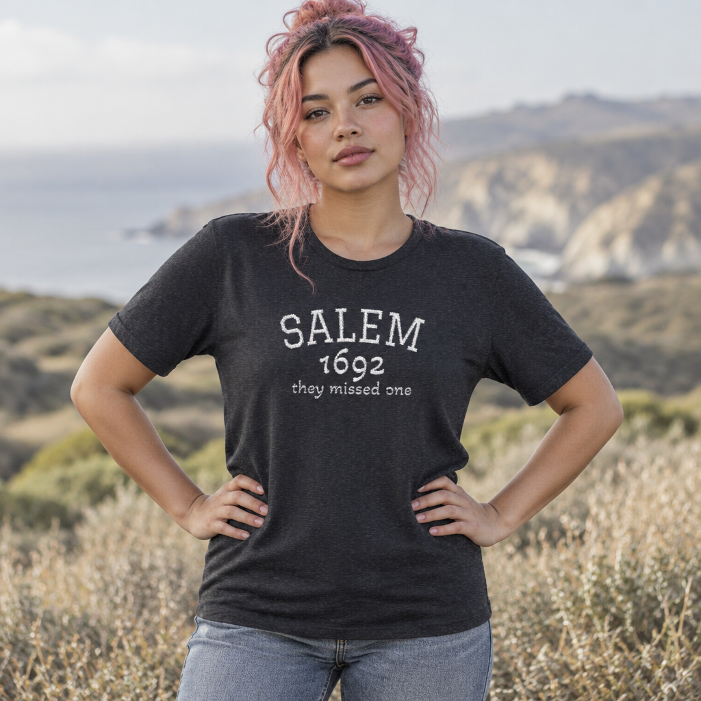 Salem 1692 Embroidered Shirt, They Missed One Witch T-Shirt, Vintage Halloween Tee