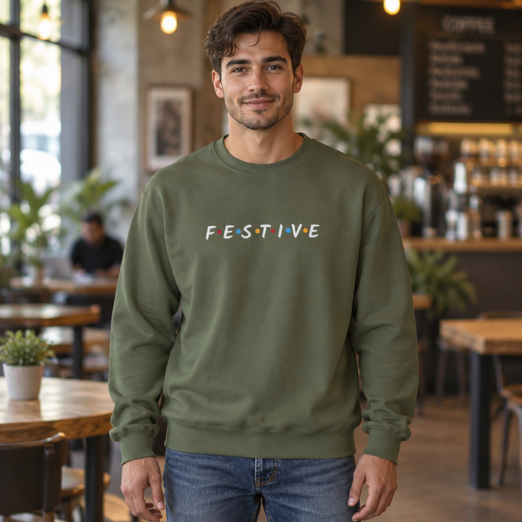 Festive Thanksgiving or Christmas Sweatshirt, Minimalist Holiday Crewneck with Colorful Lettering, Unisex Fit