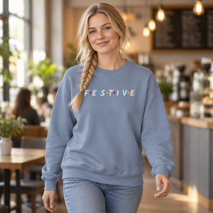 Festive Thanksgiving or Christmas Sweatshirt, Minimalist Holiday Crewneck with Colorful Lettering, Unisex Fit