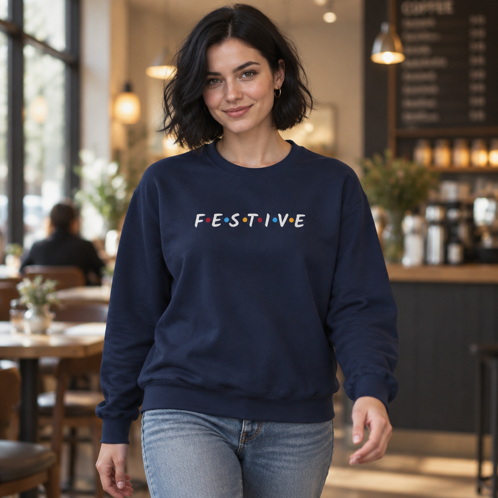 Festive Thanksgiving or Christmas Sweatshirt, Minimalist Holiday Crewneck with Colorful Lettering, Unisex Fit