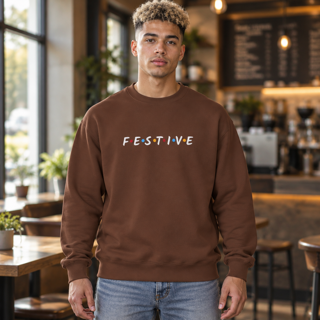 Festive Thanksgiving or Christmas Sweatshirt, Minimalist Holiday Crewneck with Colorful Lettering, Unisex Fit
