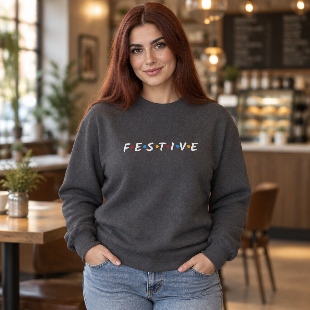 Festive Thanksgiving or Christmas Sweatshirt, Minimalist Holiday Crewneck with Colorful Lettering, Unisex Fit