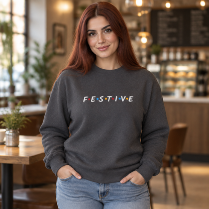 Festive Thanksgiving or Christmas Sweatshirt, Minimalist Holiday Crewneck with Colorful Lettering, Unisex Fit