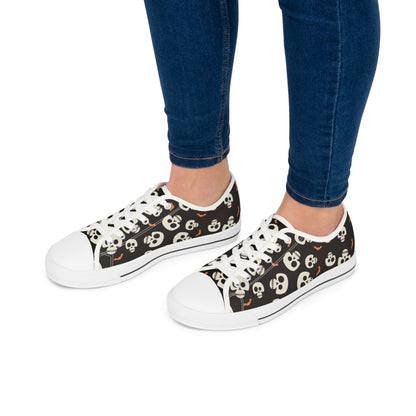 Skull & Bat Halloween Sneakers – Black Women’s Canvas Low Tops