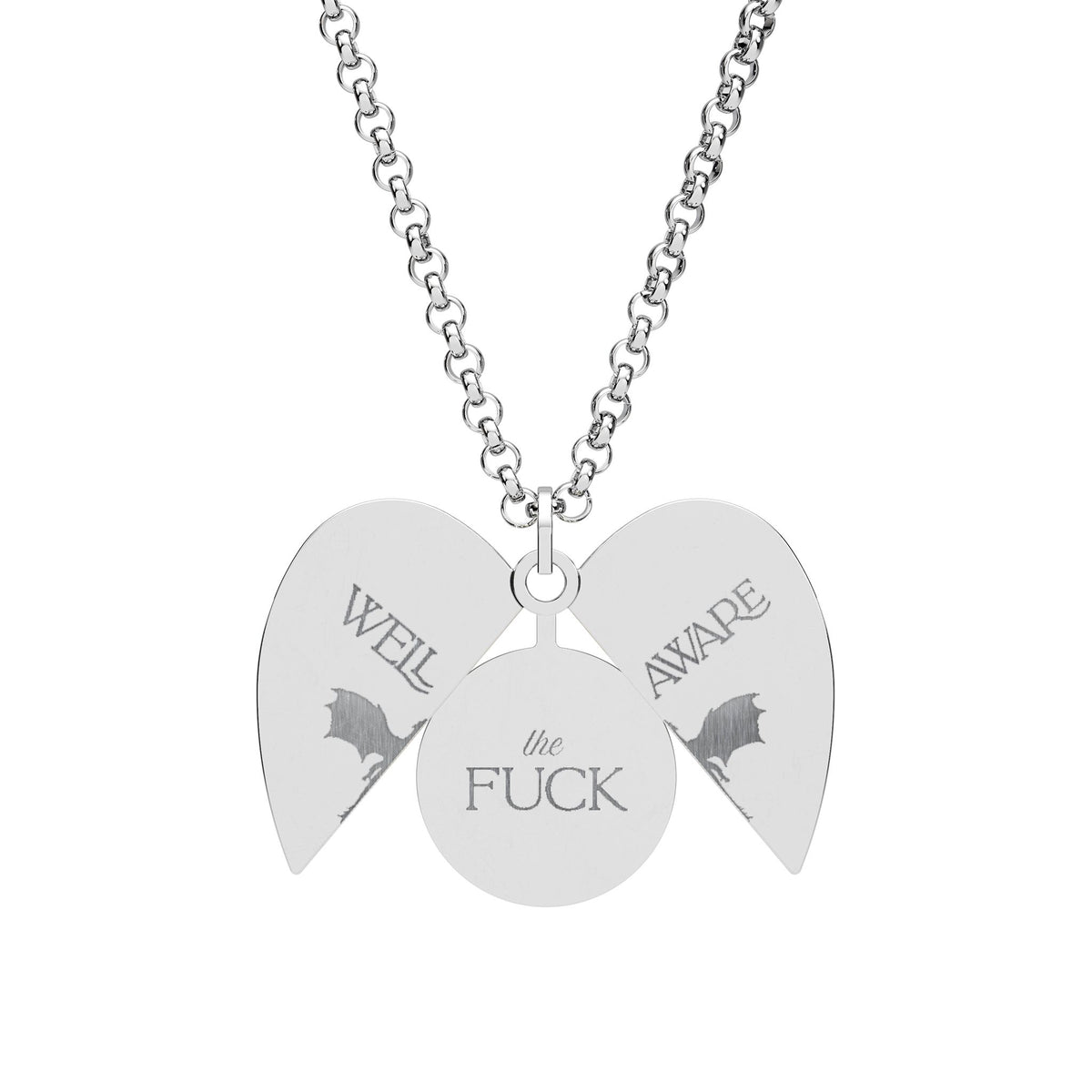 Hidden Message Heart Necklace — Engraved Secret Swear Word Pendant Necklace with Dragon Design
