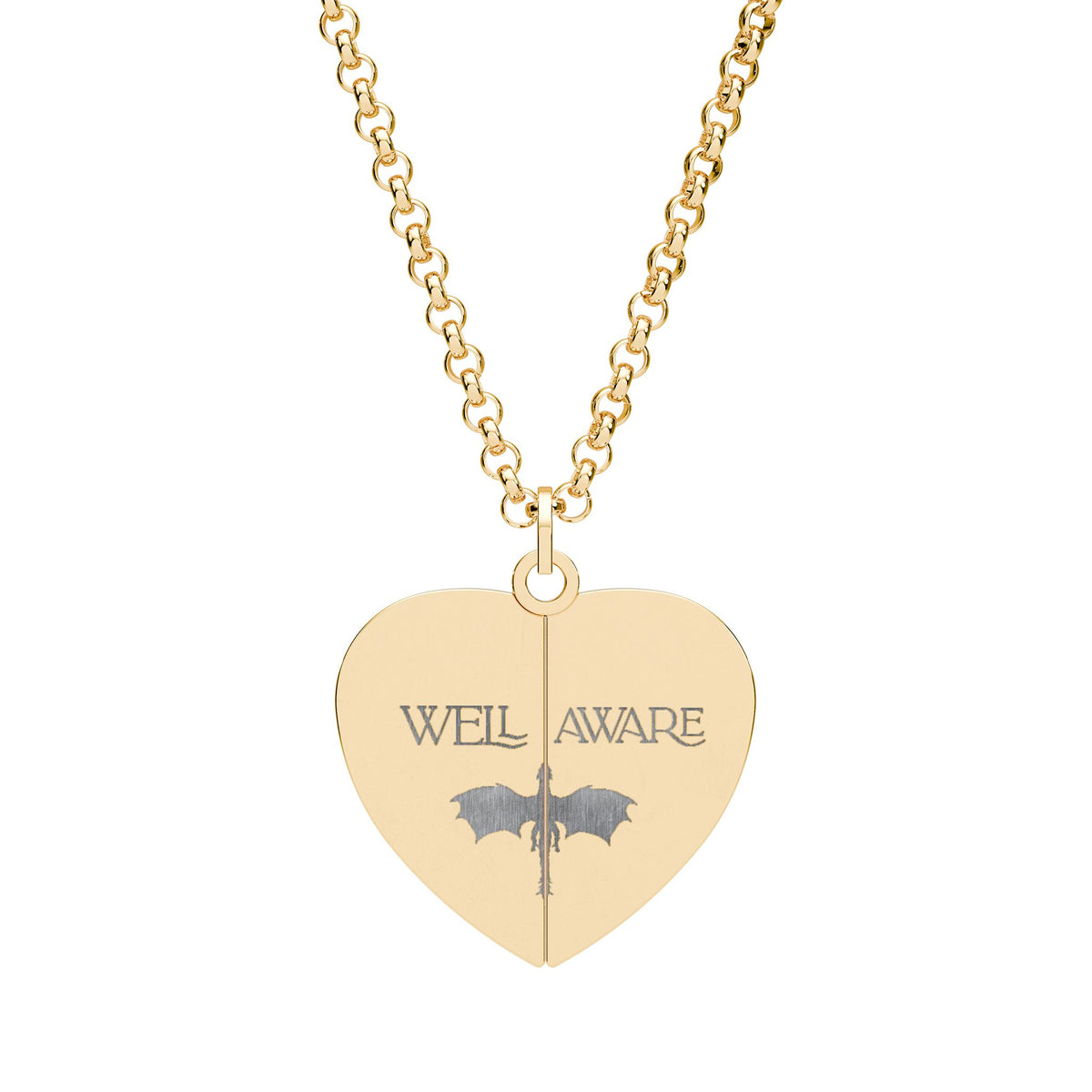Hidden Message Heart Necklace — Engraved Secret Swear Word Pendant Necklace with Dragon Design