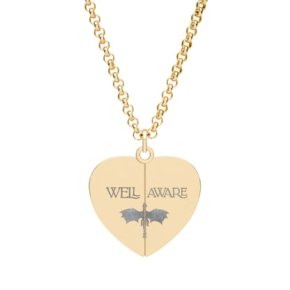 Hidden Message Heart Necklace — Engraved Secret Swear Word Pendant Necklace with Dragon Design