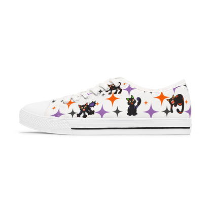 Retro Black Cat Halloween Sneakers – Women’s Canvas Low Tops