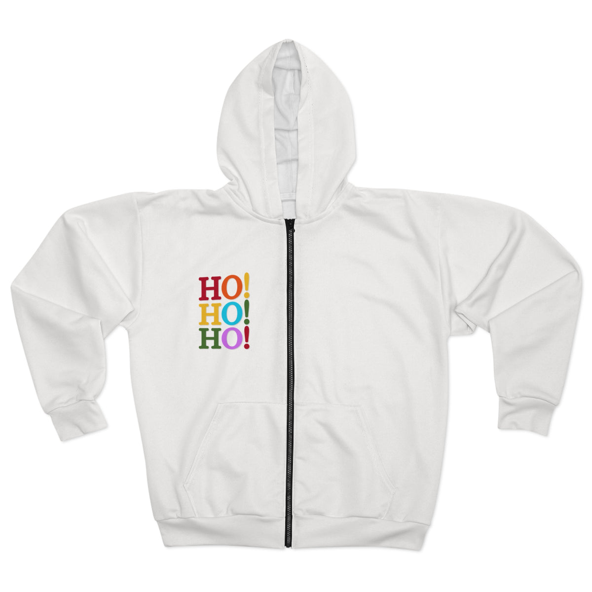 Happy Holidays Colorful Wraparound Print with Bow Design Zip Up Hoodie