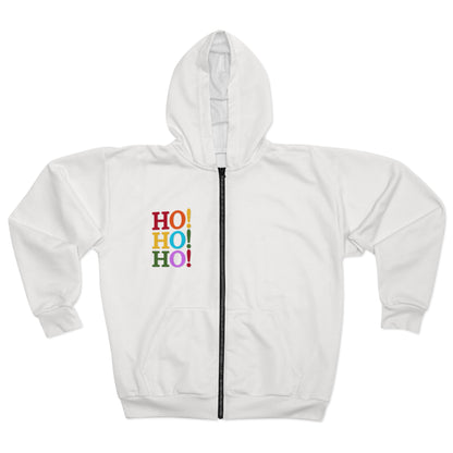 Happy Holidays Colorful Wraparound Print with Bow Design Zip Up Hoodie