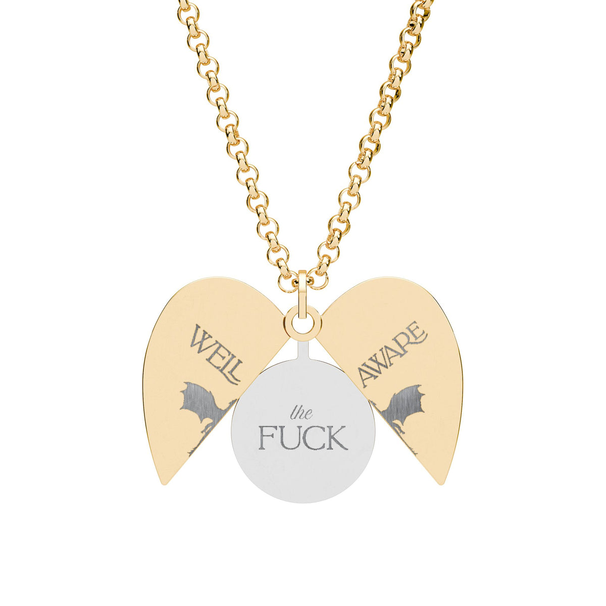 Hidden Message Heart Necklace — Engraved Secret Swear Word Pendant Necklace with Dragon Design