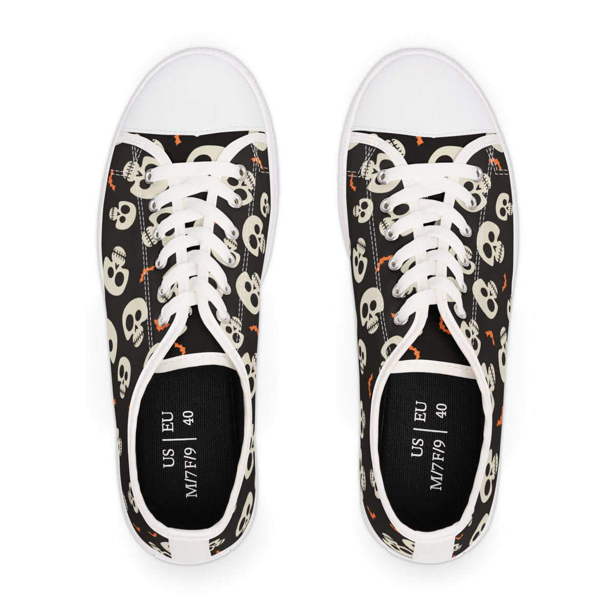 Skull & Bat Halloween Sneakers – Black Women’s Canvas Low Tops