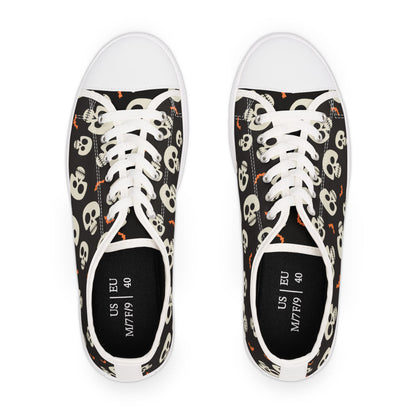 Skull & Bat Halloween Sneakers – Black Women’s Canvas Low Tops