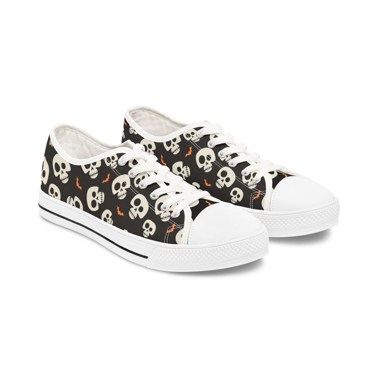 Skull & Bat Halloween Sneakers – Black Women’s Canvas Low Tops