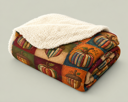 Bookish Fall Blanket, Vintage Book Pumpkin Sherpa Throw for Cozy Autumn Reading