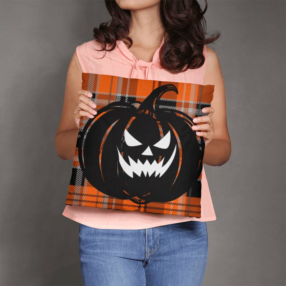 Pumpkin Plaid Throw Pillow