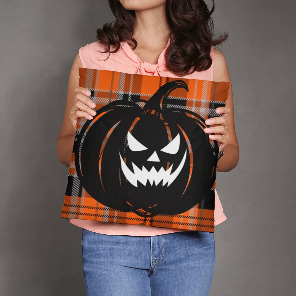 Pumpkin Plaid Throw Pillow