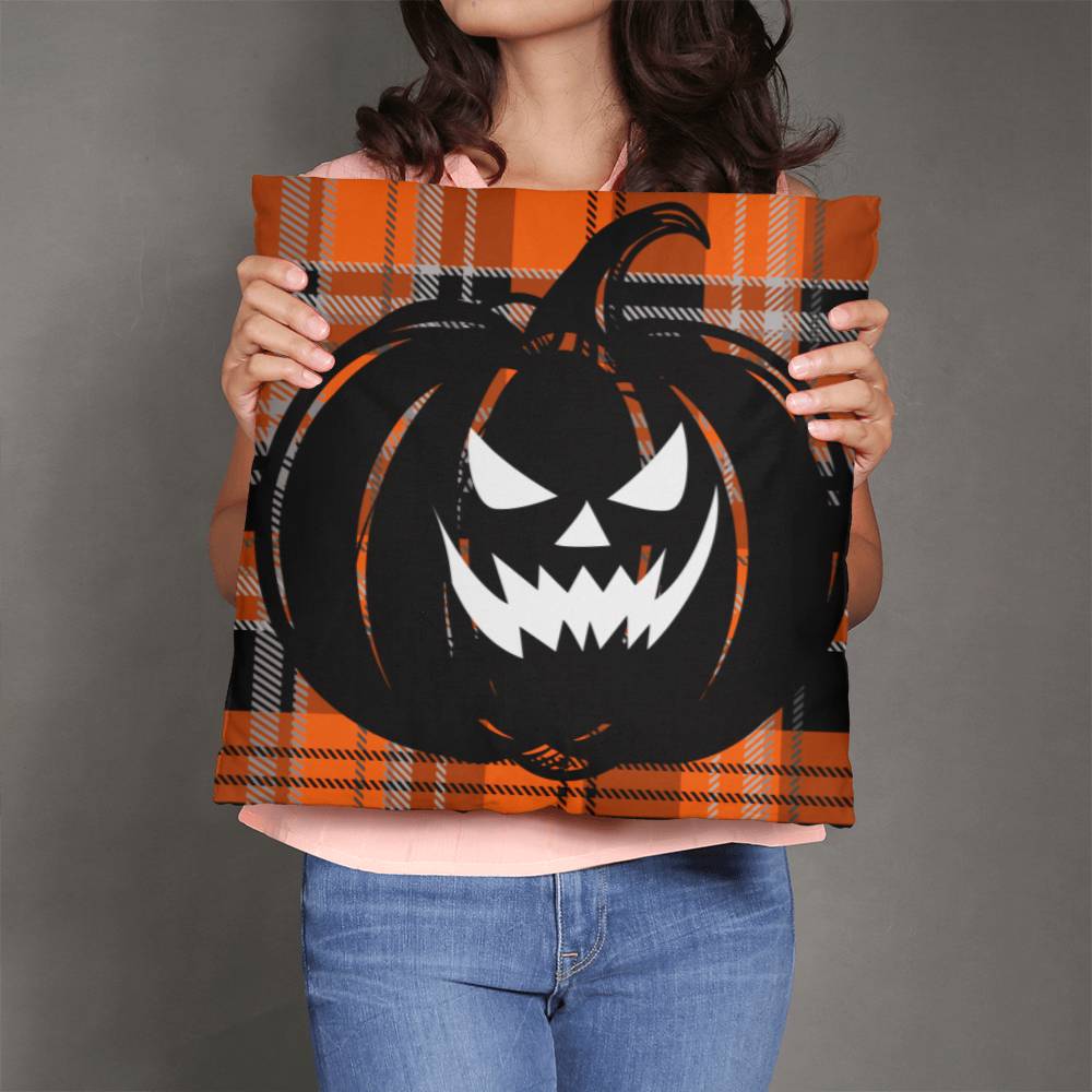 Pumpkin Plaid Throw Pillow