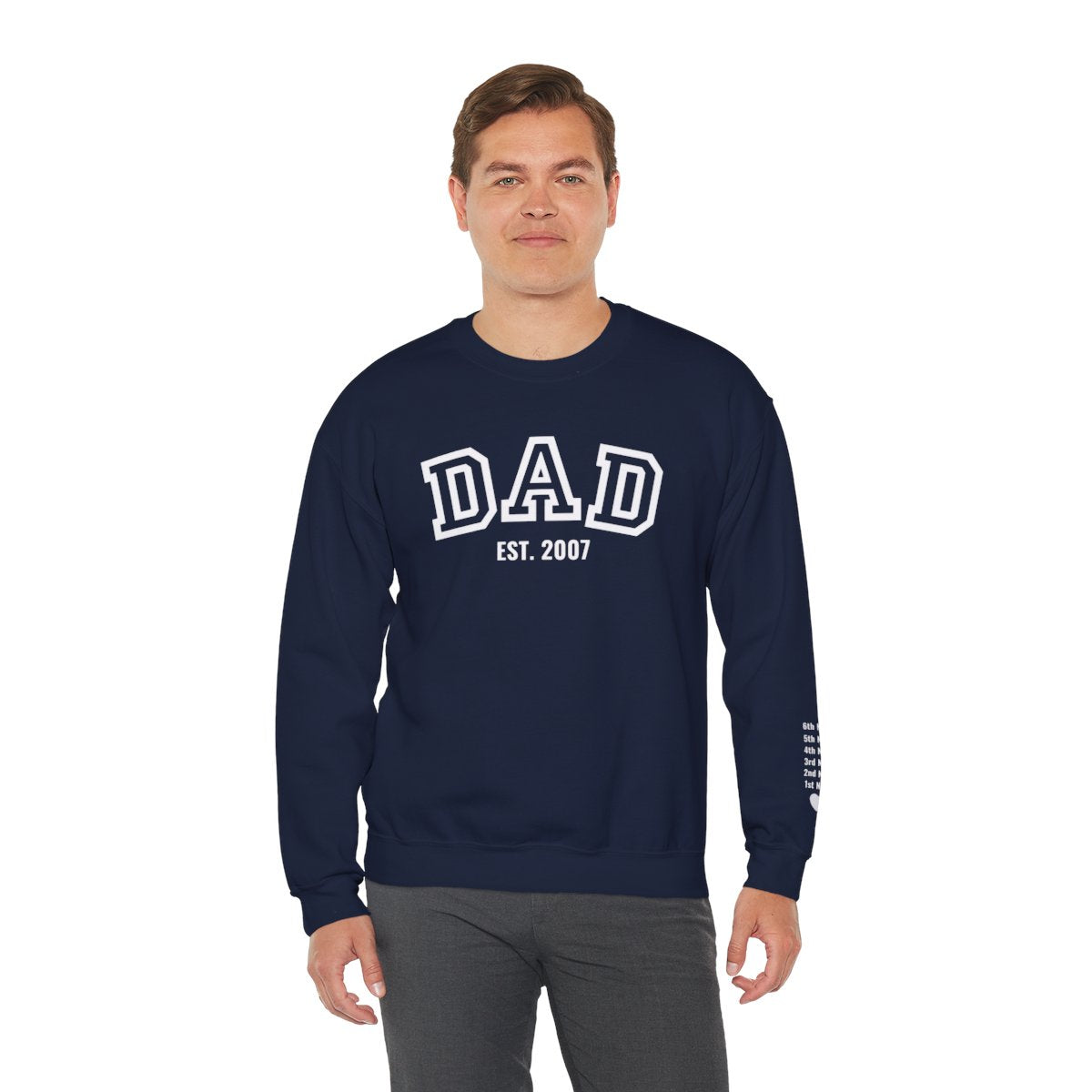 Dad Personalize Sweatshirt with Established Year and Kids Names on Sleeve - Unisex Heavy Blend™ Crewneck Sweatshirt